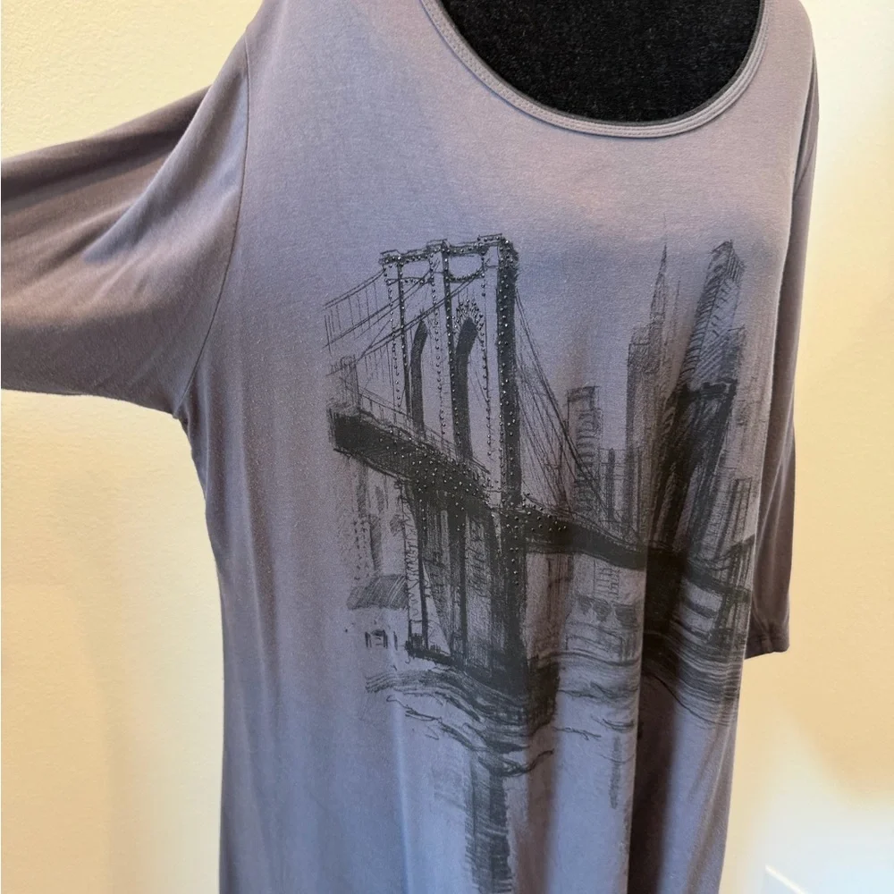 Edista New York City Gray 3/4 Sleeve Top- 1X - Picture 5 of 10